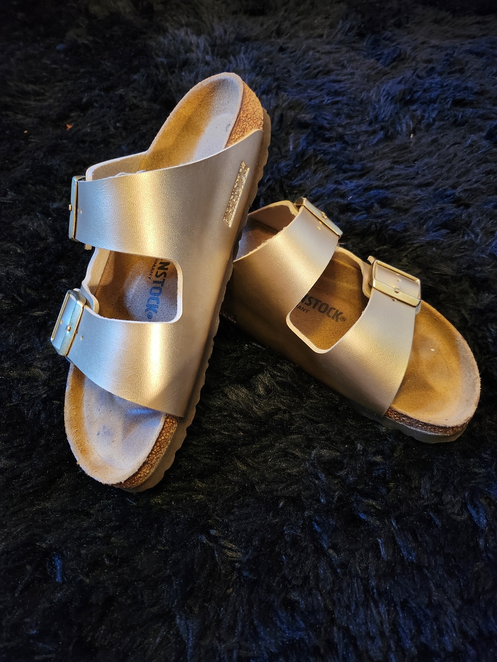 Birkenstock Women’s Two-Strap Metallic Gold Sandals